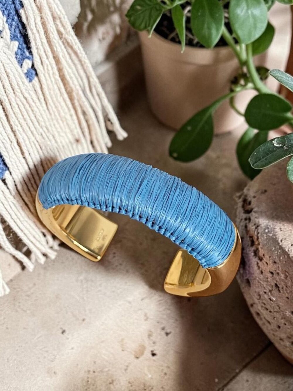 J. Crew Raffia Wrapped Gold Tone Bangle Bracelet | Cuff Jewelry
